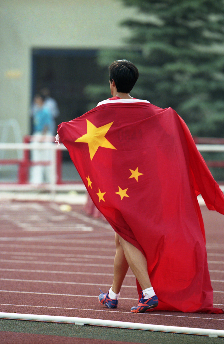 2003. 北京.21届大学生运动会.冠军风采.刘翔背影。